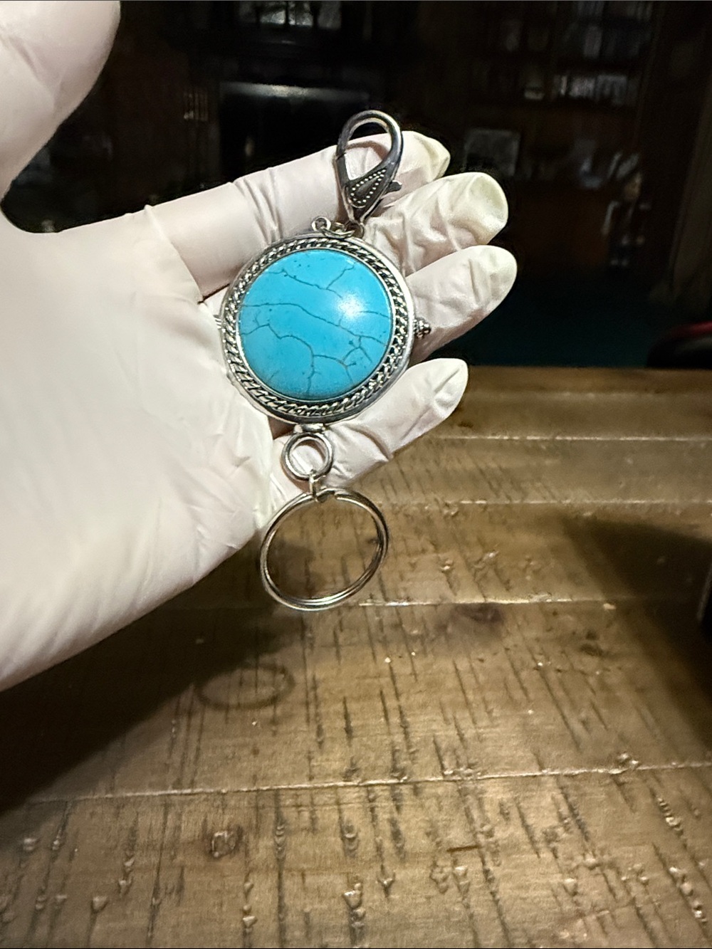 Turquoise Stone Silver-Tone Keychain Pendant - Home Accents
